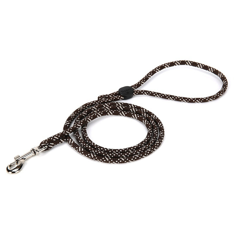 adjustable colorful pet leash in brown color with a zinc alloy hook and a plastic buckle