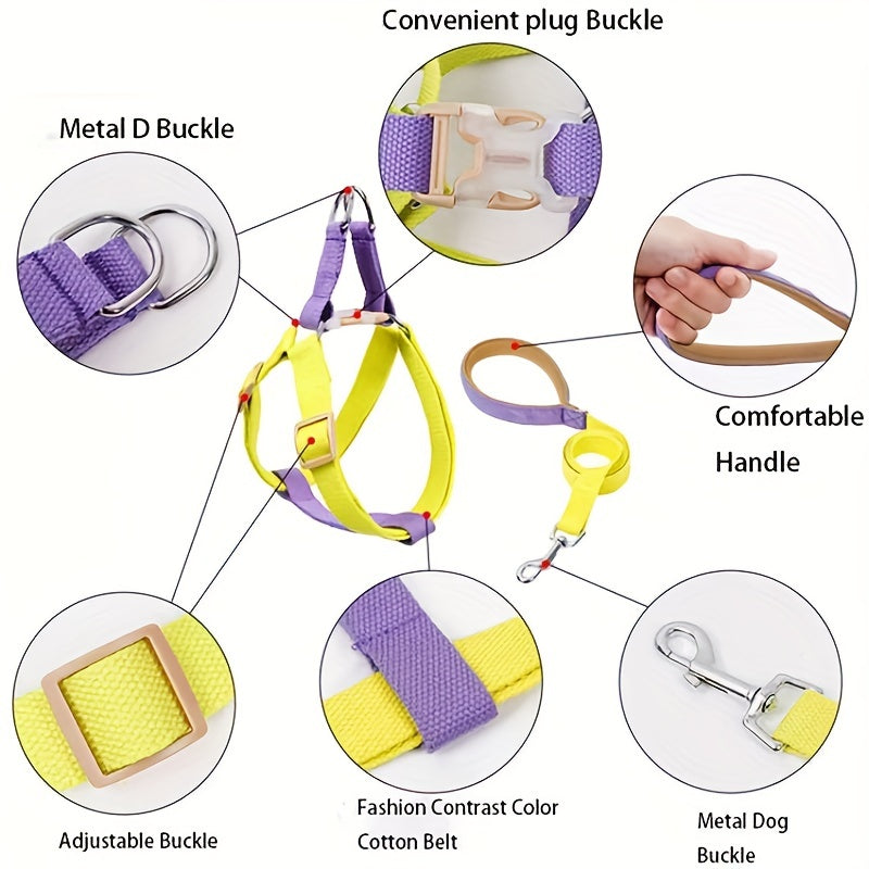 Rainbow Colorblock Pet Harness Vest Leash