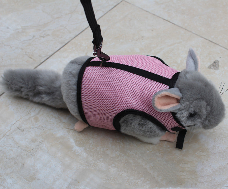 adjustable leash for small pets on a plush model wearing a pink harness, showcasing comfort and durability.