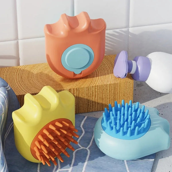 Pet Bath Massage Brush Shampoo Dispenser Grooming Cleaning Accessory